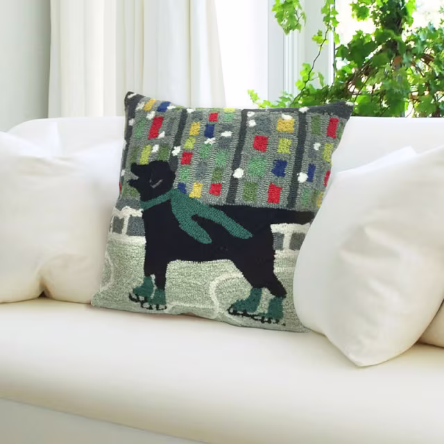 Trans-Ocean 18" x 18" Frontporch Holiday Ice Dog Green Indoor/Outdoor Pillow