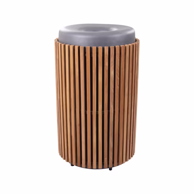 POVL Outdoor Qube Teak Trash Receptacle with Top Opening