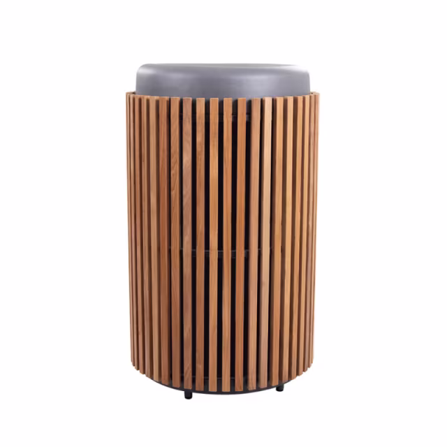 POVL Outdoor Qube Teak Trash Receptacle with Top Opening