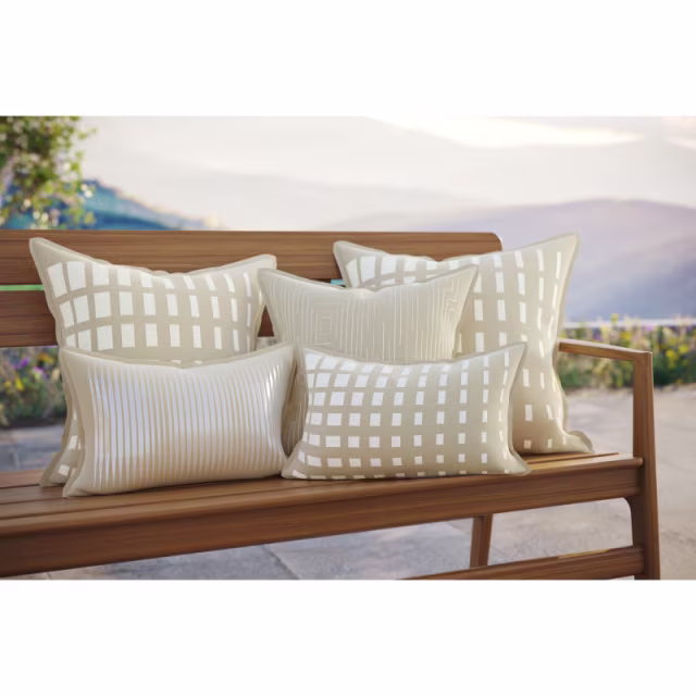 Jensen Outdoor 20" x 20" Shadow Block Desert/Ivory Outdoor Pillow