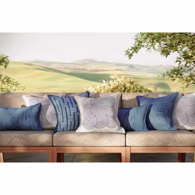 Jensen Outdoor 20" x 20" Spiral Ivory/Indigo Outdoor Pillow