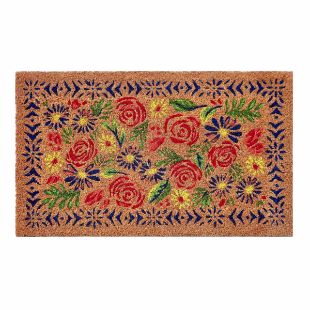 Trans-Ocean Natura Block Print Flowers Outdoor Doormat