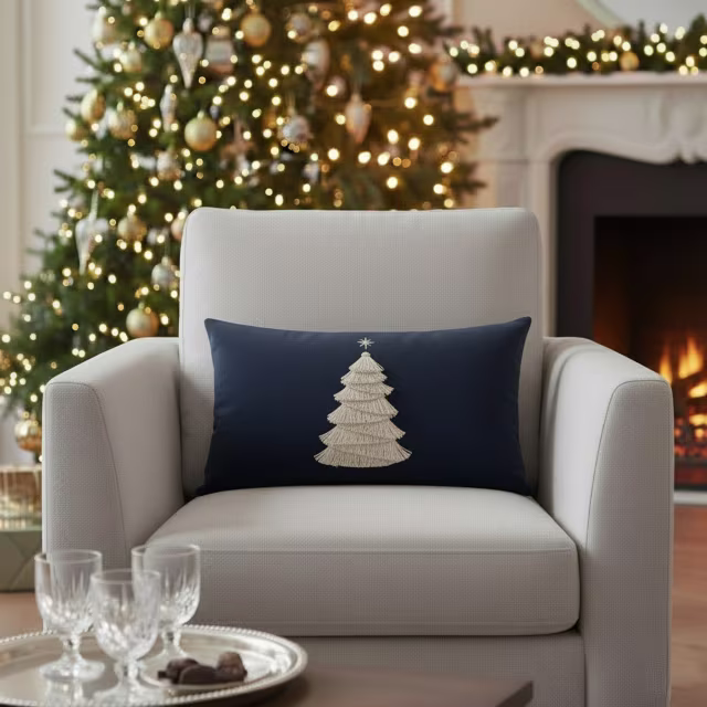 Elaine Smith 20" x 12" Fraser Fir Midnight Lumbar Sunbrella Outdoor Pillow