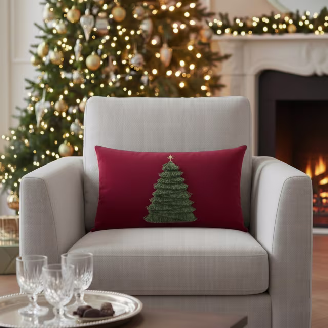 Elaine Smith 20" x 12" Fraser Fir Ruby Lumbar Sunbrella Outdoor Pillow