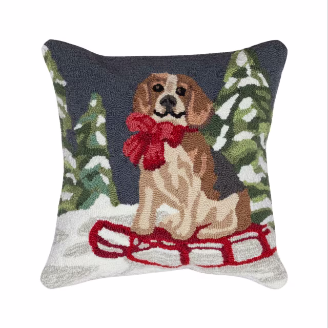 Trans-Ocean 18" x 18" Frontporch Winter Dog Sled Indoor/Outdoor Pillow