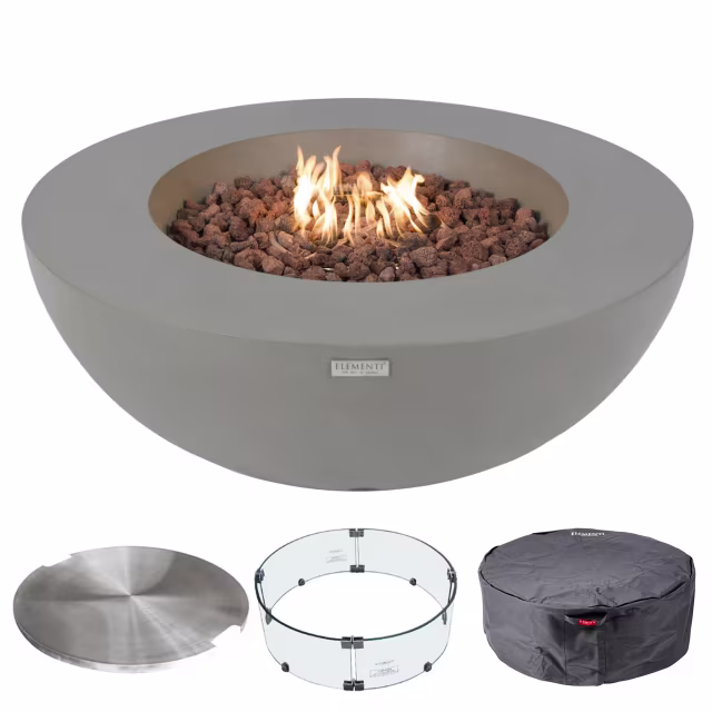 Elementi Lunar Bowl 42" Round Concrete Gas Fire Pit Bundle