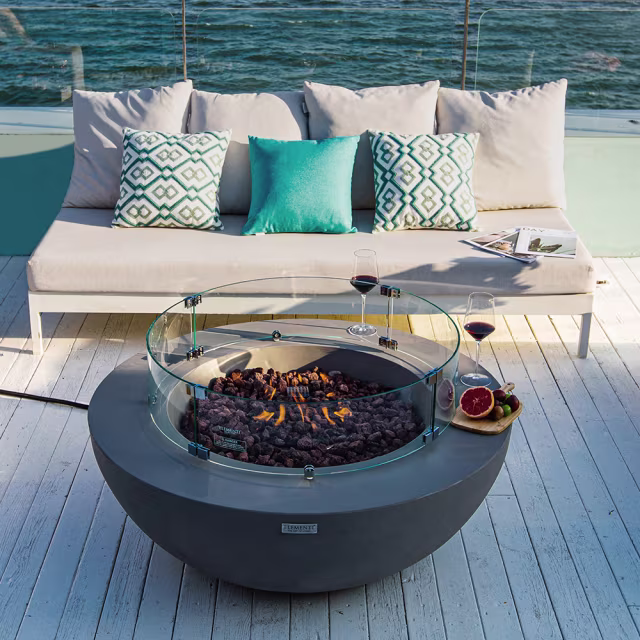 Elementi Lunar Bowl 42" Round Concrete Gas Fire Pit Bundle