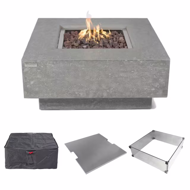Elementi Manhattan 36" Square Concrete Gas Fire Table Bundle