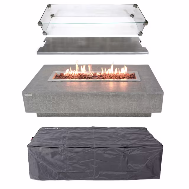 Elementi Hampton 56" Rectangular Concrete Gas Fire Table Bundle