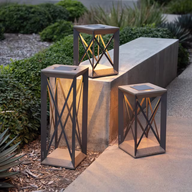 Les Jardins Soho 13" Teak Solar LED Lantern