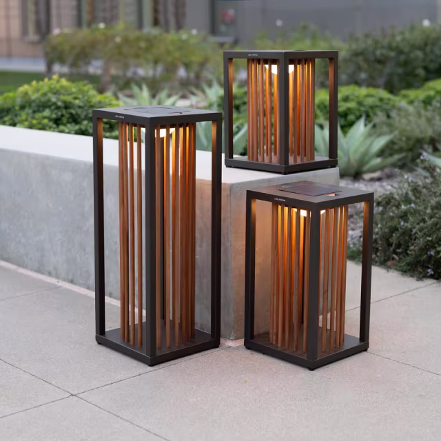 Les Jardins Inka 25" Teak Solar LED Lantern