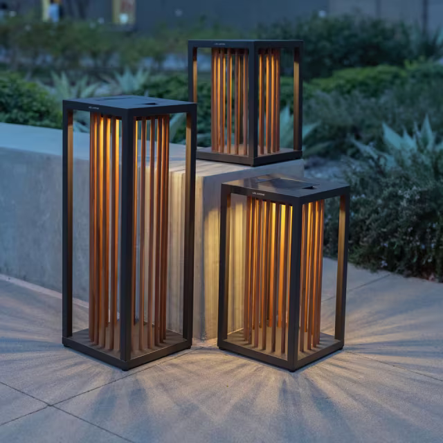 Les Jardins Inka 13" Teak Solar LED Lantern