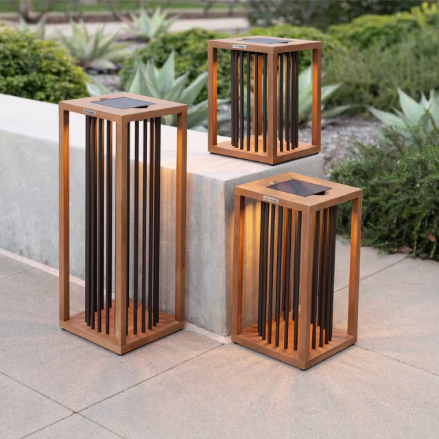 Les Jardins Akin 13" Teak Solar LED Lantern