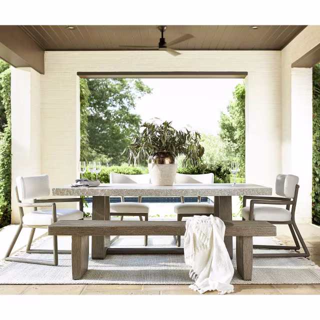 Bernhardt Exteriors Trouville 84" Concrete/Teak Rectangular Dining Table