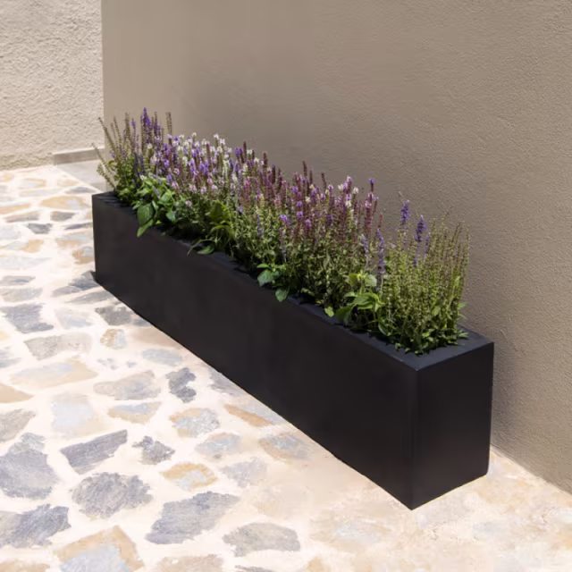 Pottery Pots Jumbo Jort Middle High 79" Rectangular Fiberstone Trough Planter - Black