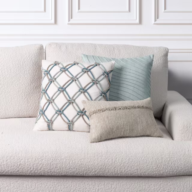 Elaine Smith 20" x 20" Aqua Rope Sunbrella Outdoor Pillow