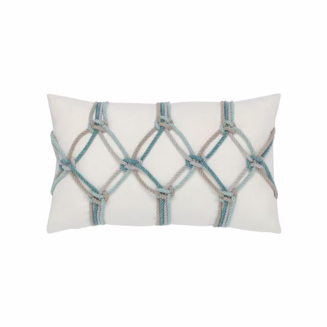 Elaine Smith 20" x 12" Aqua Rope Lumbar Sunbrella Outdoor Pillow