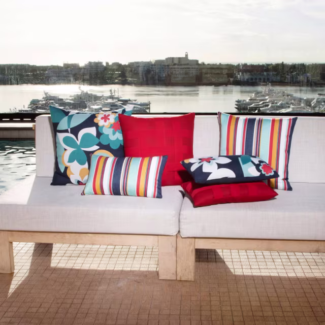 Elaine Smith 20" x 12" Basketweave Rouge Lumbar Sunbrella Outdoor Pillow