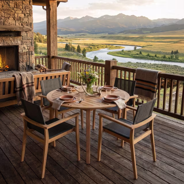 POVL Outdoor Menlo 5-Piece 47" Round Patio Dining Set