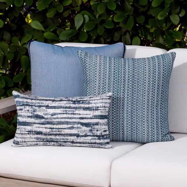 Elaine Smith 20" x 12" Linear Indigo Lumbar Sunbrella Outdoor Pillow