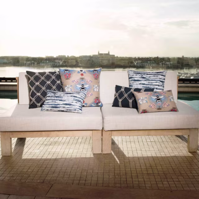 Elaine Smith 20" x 12" Linear Indigo Lumbar Sunbrella Outdoor Pillow