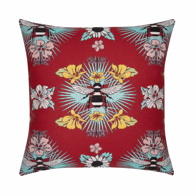 Elaine Smith 22" x 22" Tropical Bee Red Sunbrella Outdoor Pillow