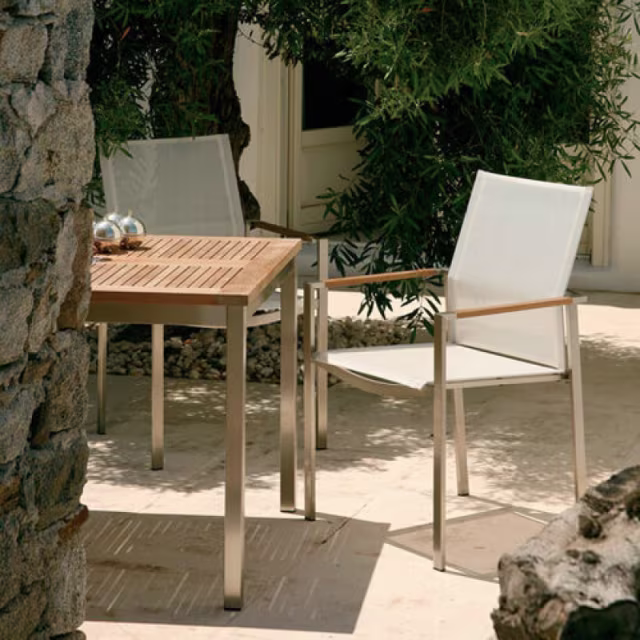 Barlow Tyrie Equinox 38" Stainless Steel Square Dining Table - Teak Top