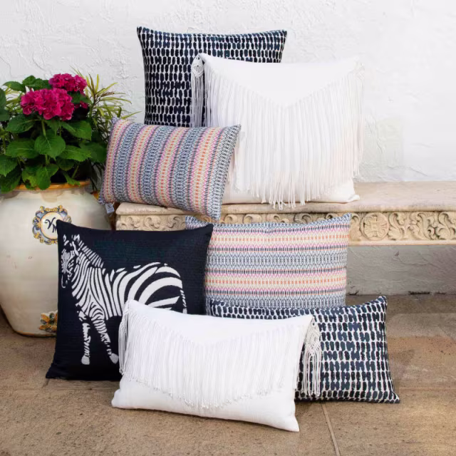 Elaine Smith 20" x 20" Thumbprint Indigo Sunbrella Outdoor Pillow