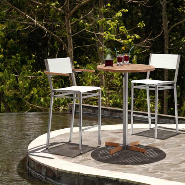 Barlow Tyrie Equinox 3-Piece Round Teak Bar Patio Dining Set