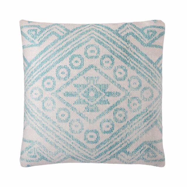 Jaipur Living 22" x 22" Malae Tribal Turquoise Cream Outdoor Pillow