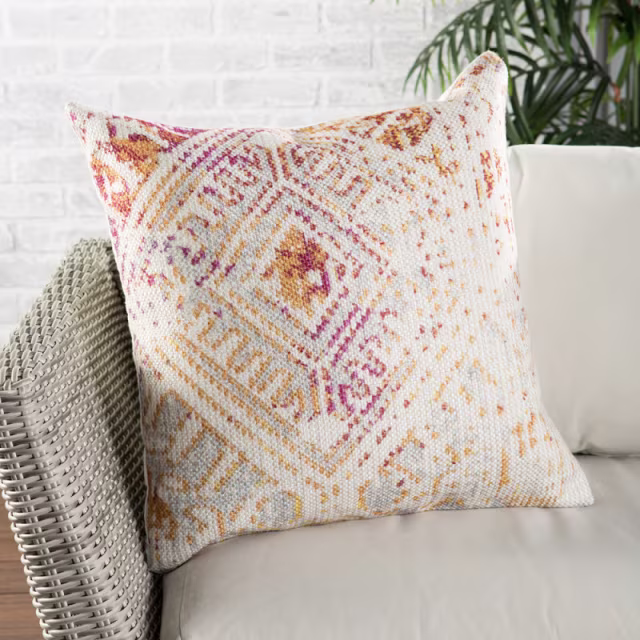 Jaipur Living 22" x 22" Siva Tribal Pink Gold Outdoor Pillow