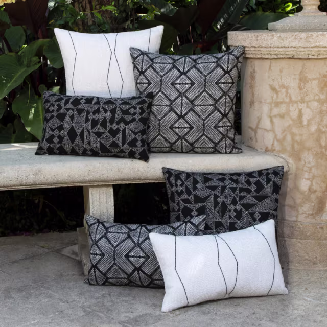 Elaine Smith 20" x 12" Bakuba Ebony Lumbar Sunbrella Outdoor Pillow