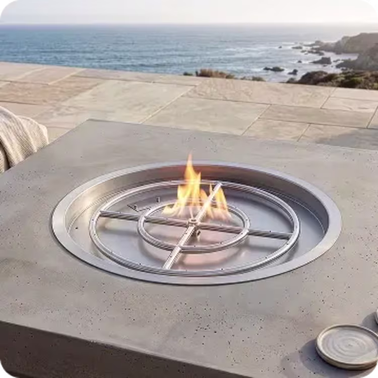 Stainless steel round fire pit burner.