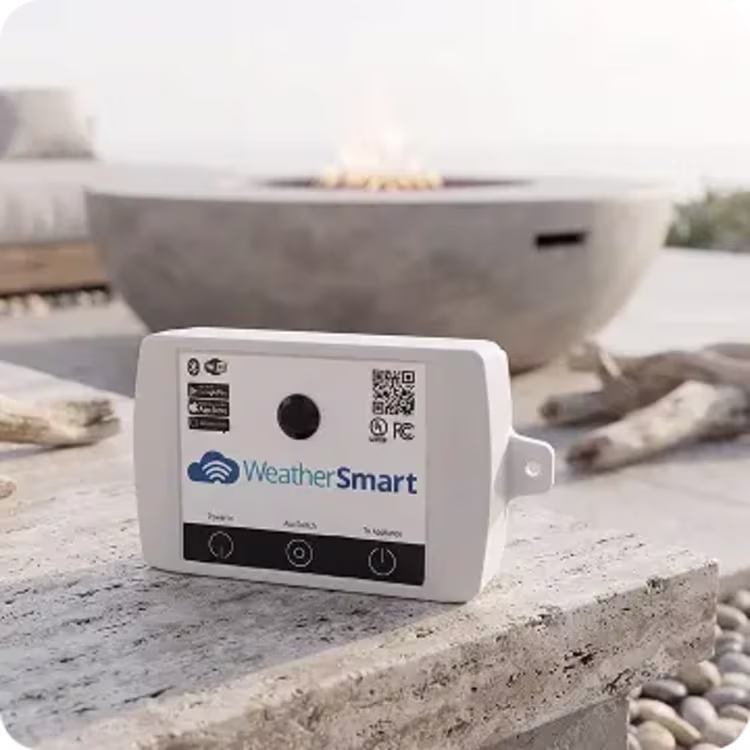 White smart control box on stone.
