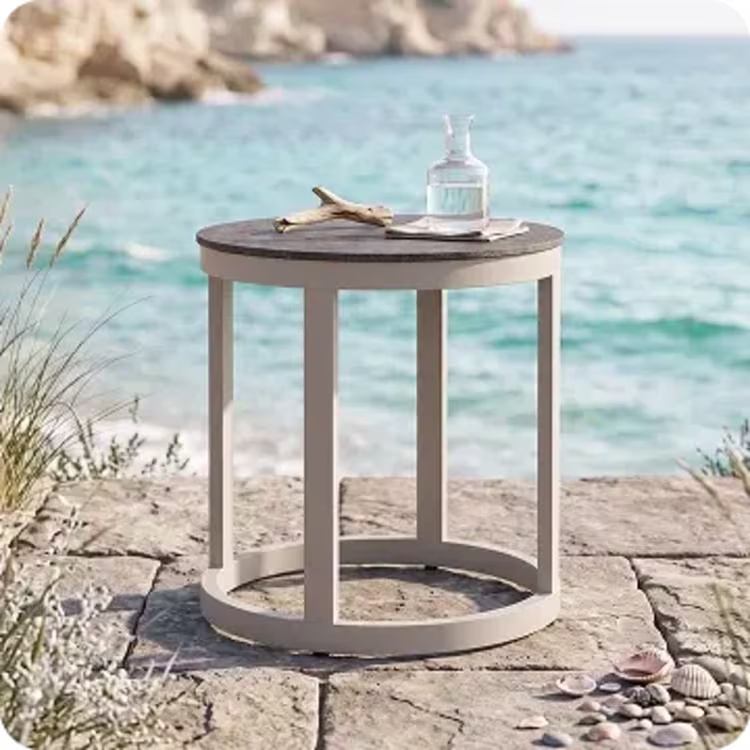 Round side table by the sea.
