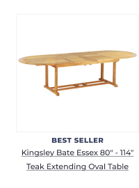 Large extended wooden outdoor dining table. Image Text: BEST SELLER Kingsley Bate Essex 80in - 114in Teak Extending Oval Table