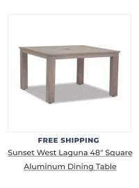 Square light brown outdoor dining table. Image Text: FREE SHIPPING Sunset West Laguna 48in Square Aluminum Dining Table