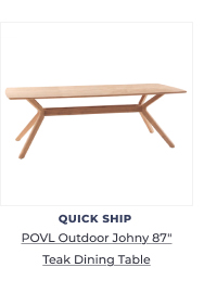 Minimalist wooden dining table with legs. Image Text: QUICK SHIP POVL Outdoor Johny 87in Teak Dining Table