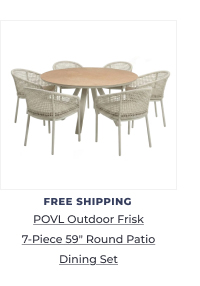 Round outdoor dining table with chairs. Image Text: FREE SHIPPING POVL Outdoor Frisk 7-Piece 59in Round Patio Dining Set