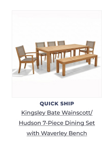Teak dining set featuring a bench. Image Text: FREE SHIPPING Kingsley Bate Wainscott/ Hudson 7-Piece Dining Set with Waverley Bench