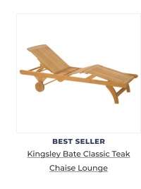 Wooden chaise lounge chair with wheels. Image Text: BEST SELLER Kingsley Bate Classic Teak Chaise Lounge