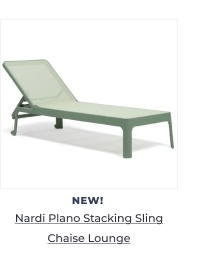 Sage green outdoor chaise lounge chair. Image Text: NEW! Nardi Plano Stacking Sling Chaise Lounge