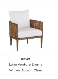 Wooden accent chair with woven sides. Image Text: NEW! Lane Venture Emma Wicker Accent Chair
