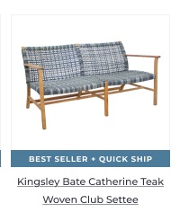 Blue woven outdoor settee product photo. Image Text: BEST SELLER + QUICK SHIP Kingsley Bate Catherine Teak Woven Club Settee