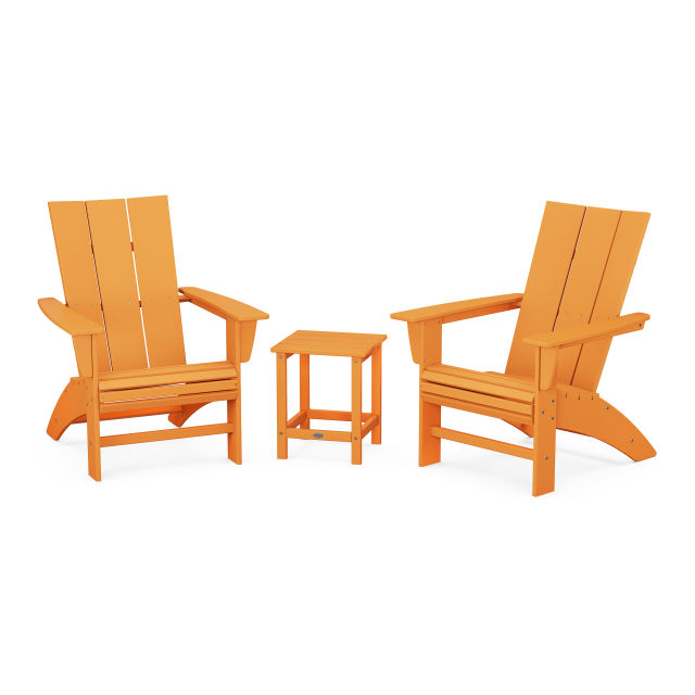 Polywood Modern 3-Piece Curveback Adirondack Set with Long Island Table