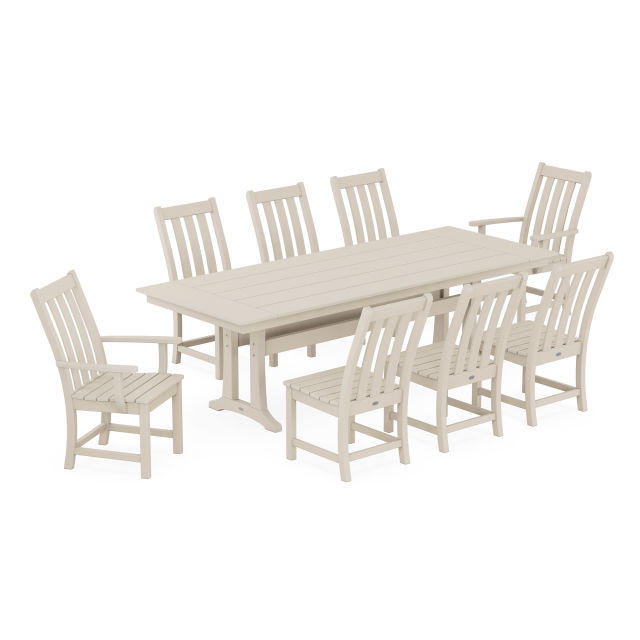 Polywood Vineyard 9-Piece Farmhouse Dining Set with Trestle Legs