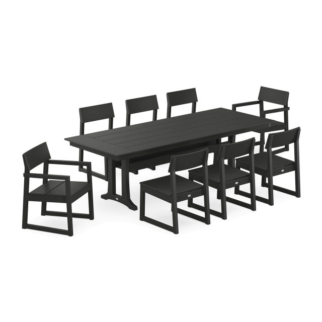 Polywood EDGE 9-Piece Farmhouse Dining Set with Trestle Legs