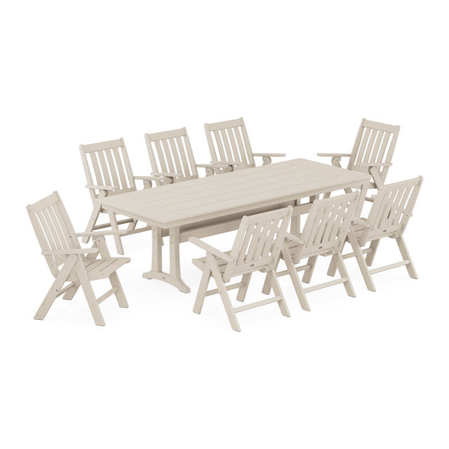 Polywood Vineyard Folding 9-Piece Farmhouse Dining Set with Trestle Legs