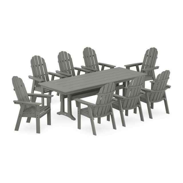 Polywood Vineyard 9-Piece Curveback Adirondack Farmhouse Dining Set with Trestle Legs