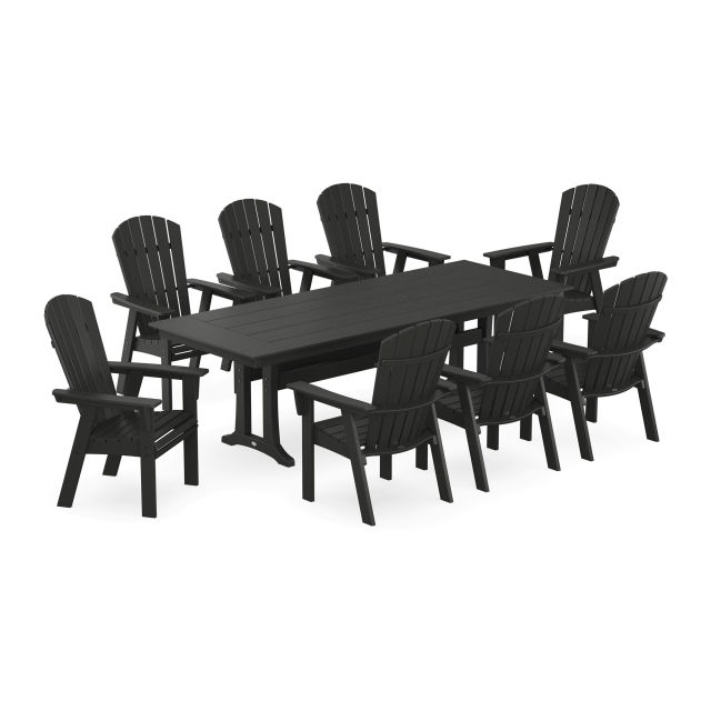 Polywood Nautical 9-Piece Curveback Adirondack Farmhouse Dining Set with Trestle Legs